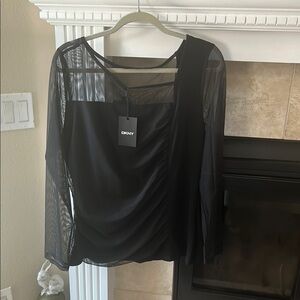 DKNY Black Sheer Sleeve Blouse